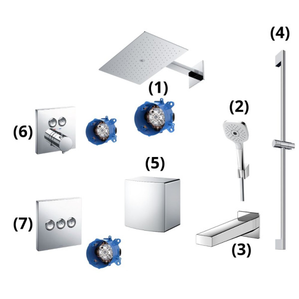 Bộ sen tắm âm tường 3 đường nước nhiệt độ TBW08004A TBN01002B TBW02006V TBG10001B TBW07018A TBW08009A TBV02406B TBN01001B (x2) TBV02105B