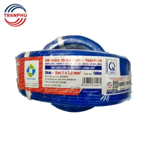 Dây đơn ruột đồng cách điện PVC Trần Phú 1x1mm