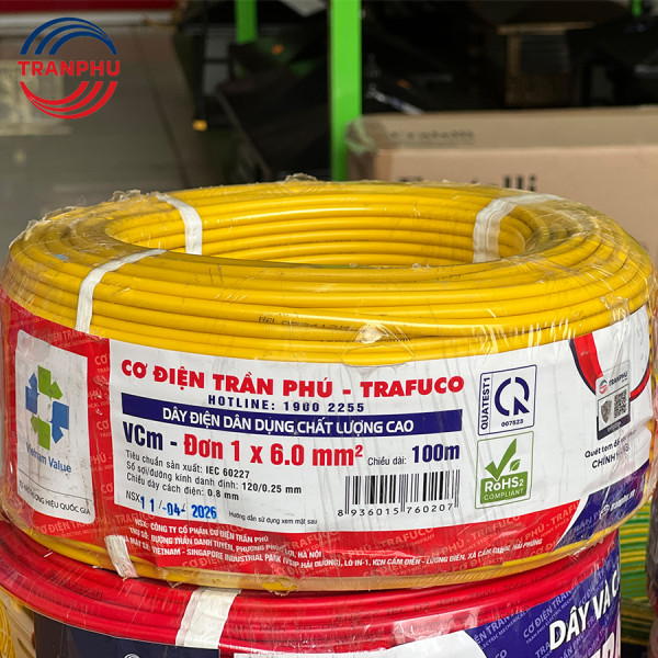 Dây đơn ruột đồng cách điện PVC Trần Phú 1x6mm2