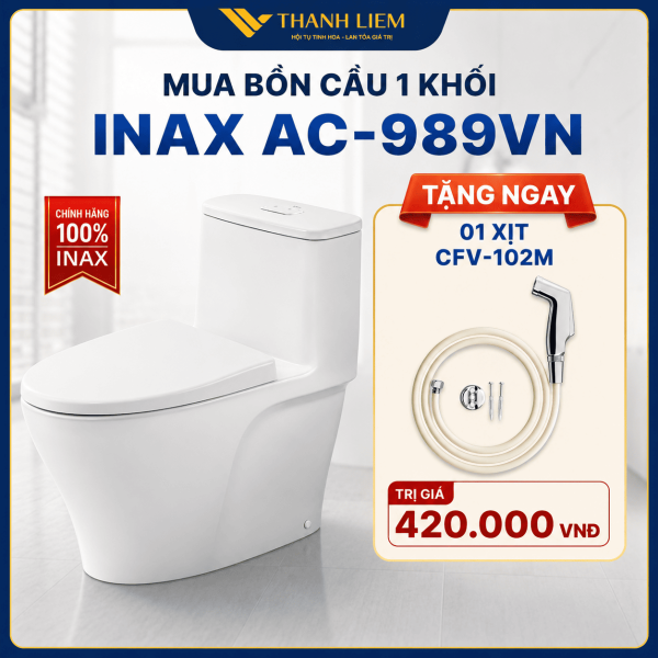 Bồn cầu 1 khối Inax AC-989VN + nắp đóng êm CF-502VS