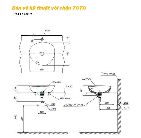 ban ve ky thuat chau rua dat ban lavabo toto LT4704G17#XW