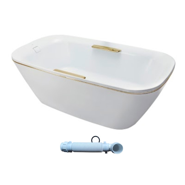  Bồn tắm đặt sàn TOTO PJY1886HPWMGE#GW TVBF412 GALALATO Neorest 1m8 tay vịn viền vàng gồm ống thải 