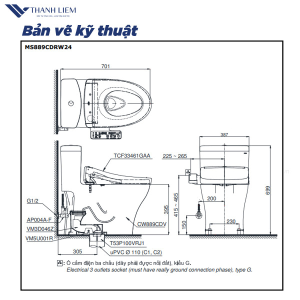 ban ve ky thuat bon cau dien tu TOTO MS889CDRW24