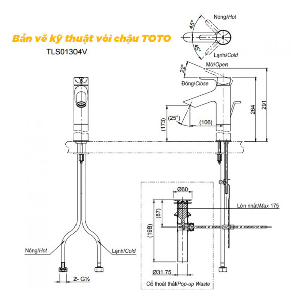 ban ve ky thuat voi lavabo toto tls01304v nong lanh co cao
